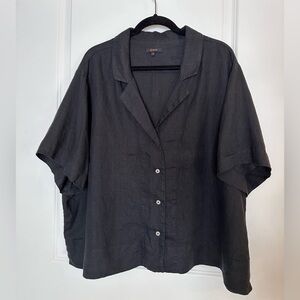 Quince 100% European Linen Short Sleeve Shirt, Black, Size 3X